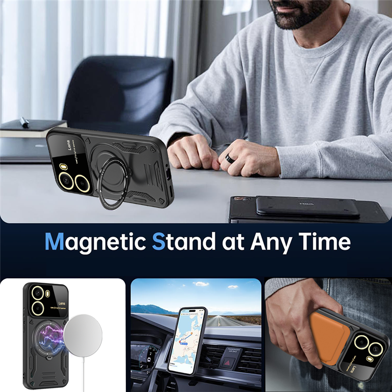 For POCO X7 Pro 5G Case Armor Magsafe Magnetic Ring Case For Xiaomi POCO X7Pro Wireless Charging Cover With Lens Protector