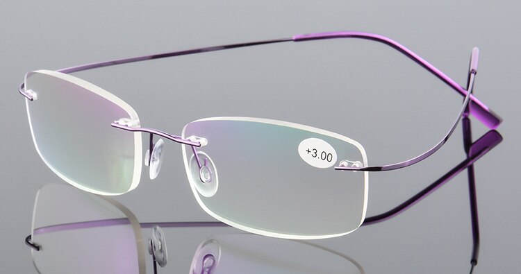 Gafas sin montura ultraligeras Unisex, lentes de lectura de titanio con memoria transparente, magnéticas, para presbicia, con fuerza + 1,0 ~ + 4,0: +100 / purple