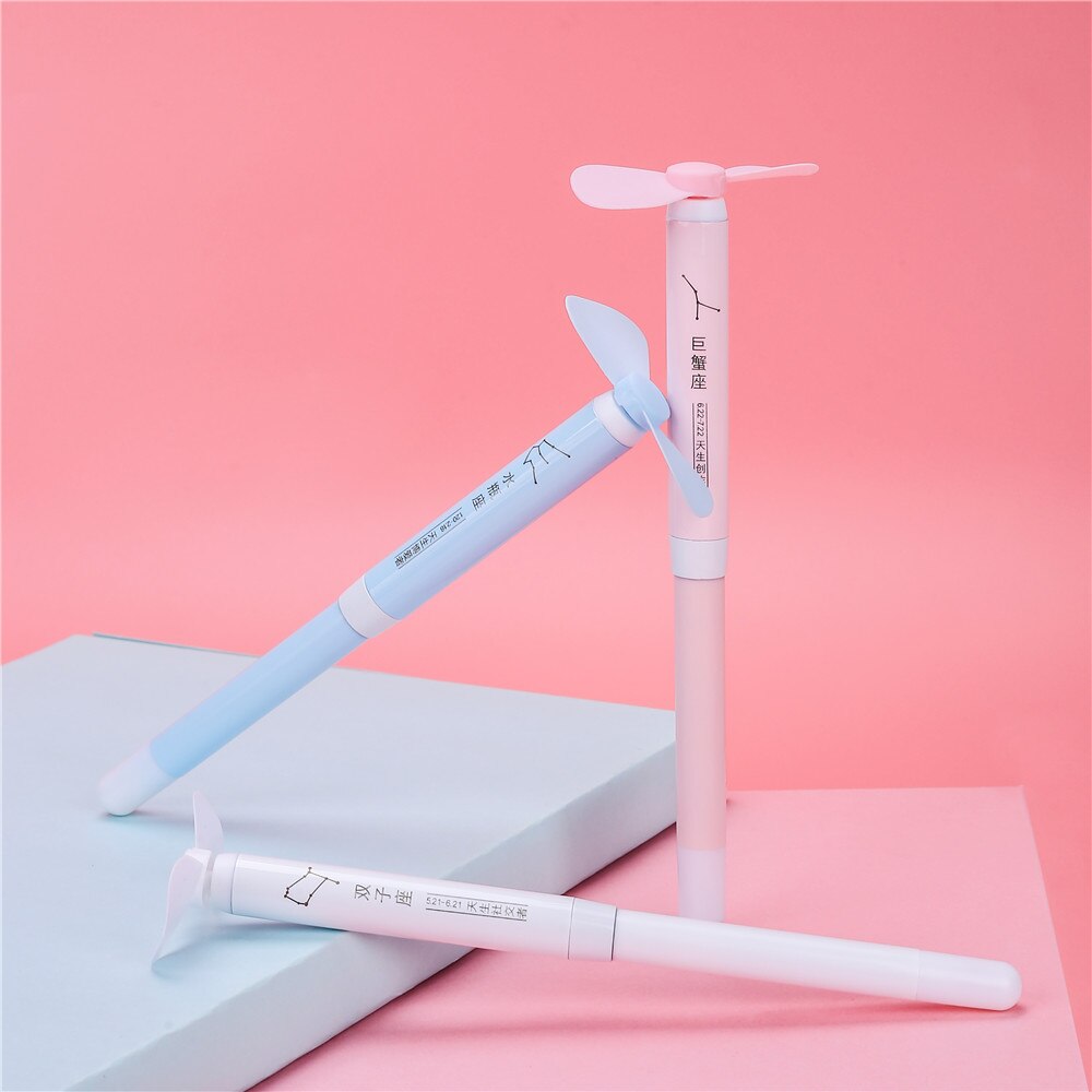 Fan Pen Summer Artifact Cute Mini Fan Pen DIY Toy Stationery Fresh Ballpoint Pen Writing Pen No Battery