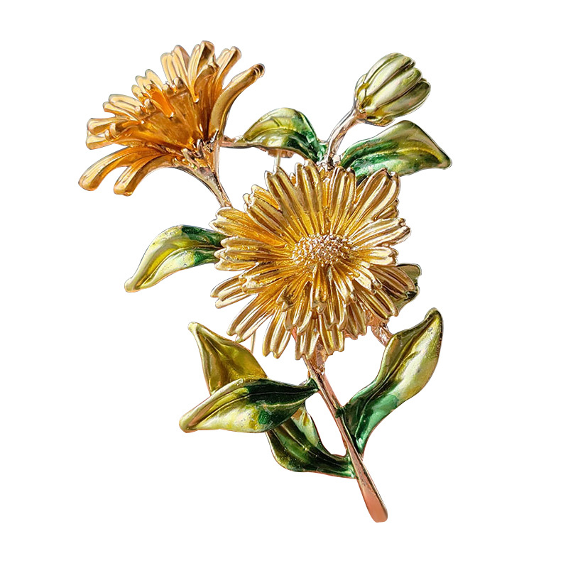 Broches clásicos esmaltados de margaritas y flores para mujer, alfileres de solapa para vestido, broche de ramo de boda a la , de joyería de lujo para mujer
