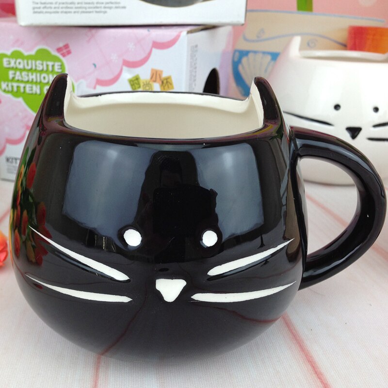 1 pcs Ceramic cup ceramic crafts mark cup white and black milk cup cat cup