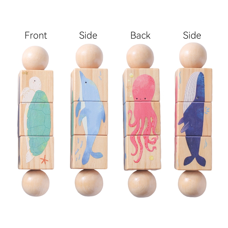 1pc Baby Wooden Rattle Toys Rotating Animal Matching Newborn Soothing Toy 0 12 Months Rotating Puzzle Montessori Toys for Babys: green