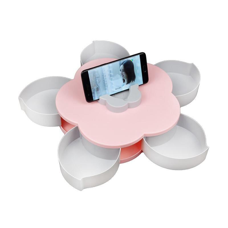 Flower Petal Fruit Plate Candy Storage Box 5 Grids Nuts Snack Tray Rotating Flowers Food Box for Party Wedding