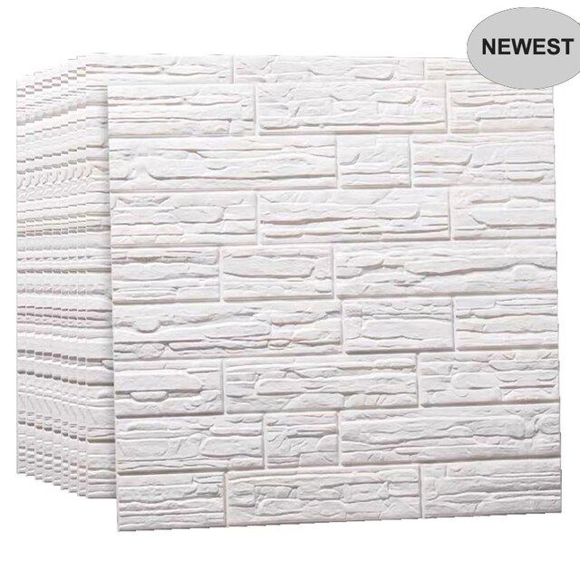 Zelfklevende 3D Behang Waterdichte Tv Achtergrond 3D Muurstickers Woonkamer Behang Slaapkamer Decoratie Baksteen Behang: white 1