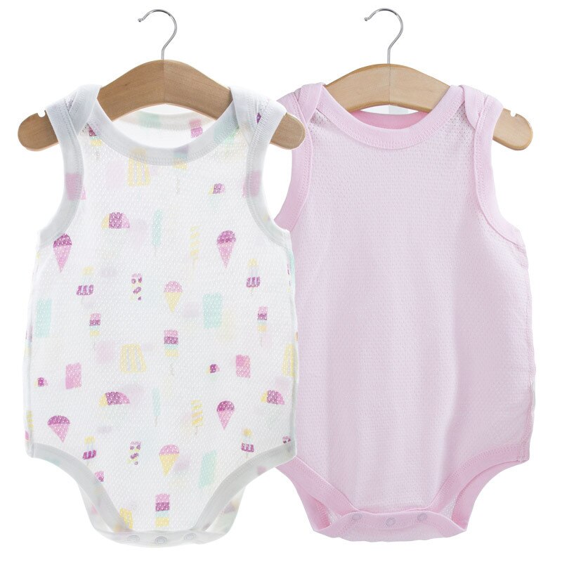Y473 sommar coola babykläder kroppskläder sommar ultratunn bomullsnät babykläder babydjur tryck 2 st/set: Mång / 24m