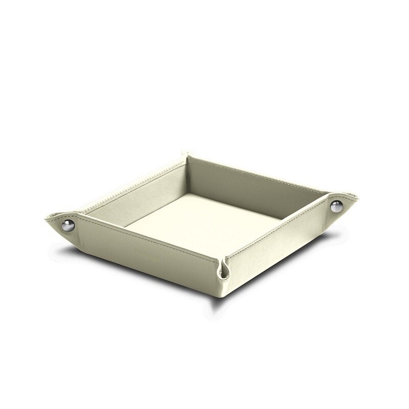 Xrhyy pu læder kammertjener bakke terningeholder multi-brug catchall bakke desktop natbord organisator sengekant caddy til kontoret eller hjemmet: Hvid