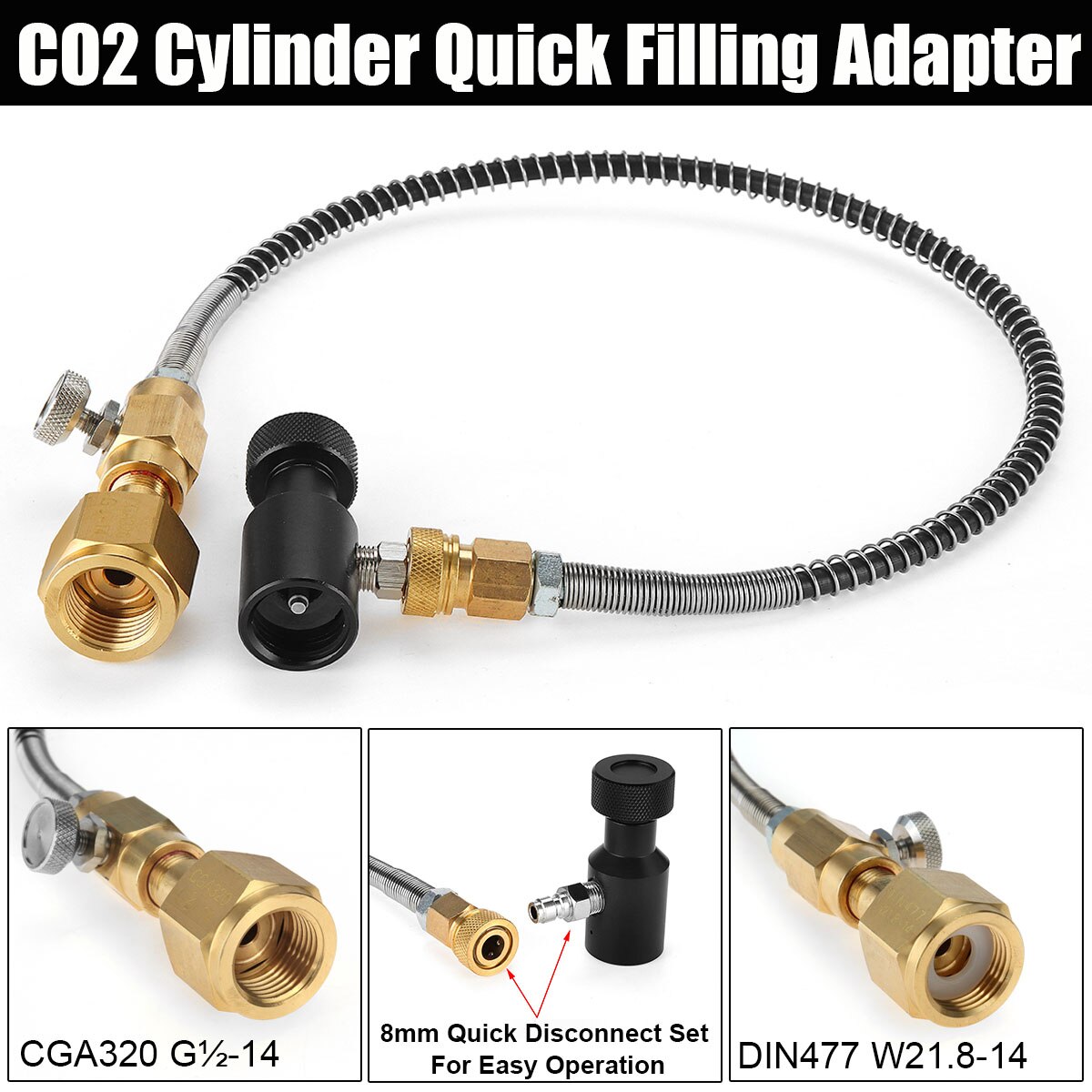 Cylinder  co2 cylinder refill station adapter med on/off adapter slange  w21.8-14 or cga 320 stik til sodastream sodaclub