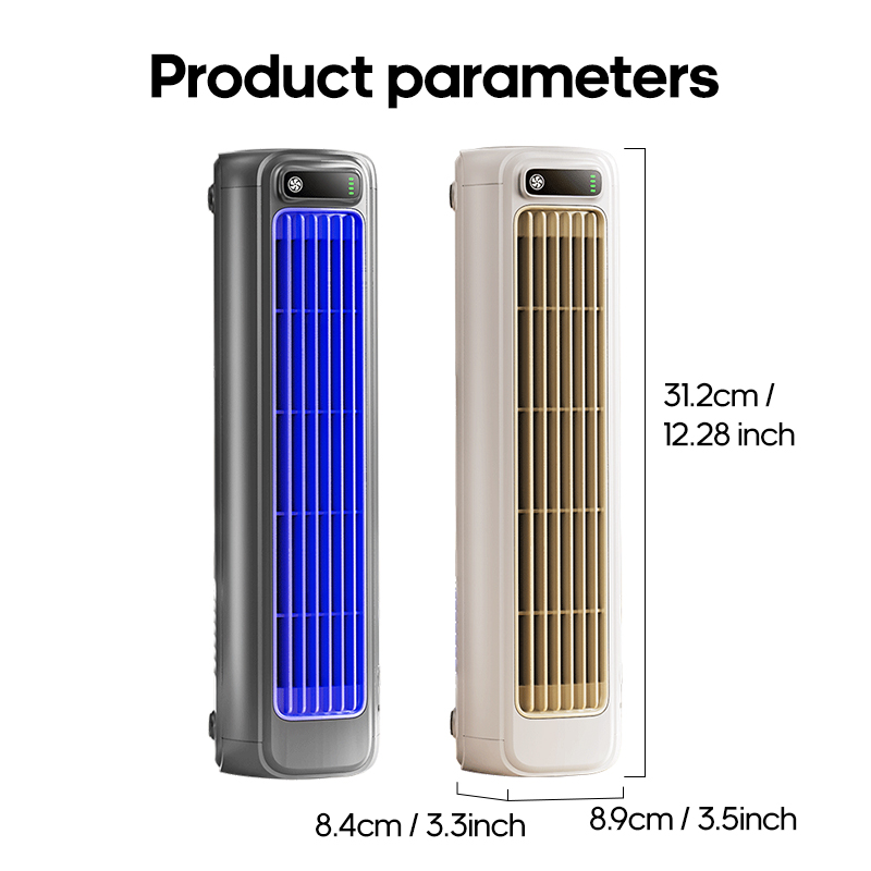 KINSCOTER Tragbarer Klimaanlagenventilator, 2000 mAh, leiser Desktop-Turmventilator, Wandventilator, nicht bohrend, Umwälzventilator, 3 Geschwindigkeiten einstellbar