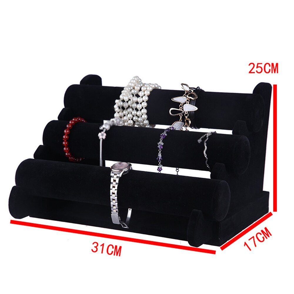 Wielowarstwowy, czarny, przenośny, aksamitny stojak na bransoletki, bransoletki, naszyjniki, nakrycia głowy, organizer na zegarki i biżuterię, stojak w kształcie litery t