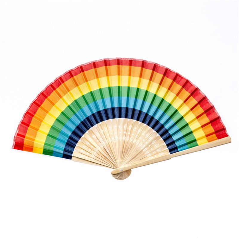 Zomer Regenboog Kleur Zijden Doek Handheld Folding Fan Voor Wedding Party Decoratie Festival Dansvoorstelling Levert