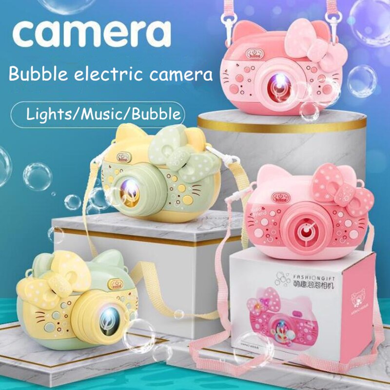 Automatic bubble camera machine buble maker electric bubble blowing toy for children cartoon sound and light bubble camera toys