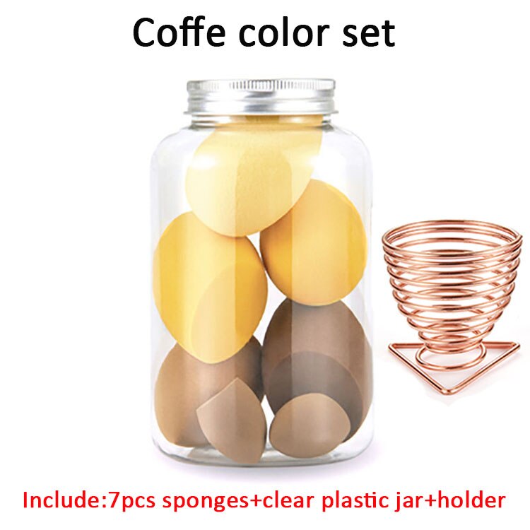 7 stk sminkesvamp sett kosmetisk puff med metall sminkesvampholder skjønnhetsverktøy blender ikke-lateks svamp dropshop: Kaffe