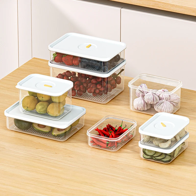 Clear 950ML Fridge Stores Crisper Fresh Food Fruit Container Plastic Microwavable Bento Box Refrigerator Organizer Freezer Box