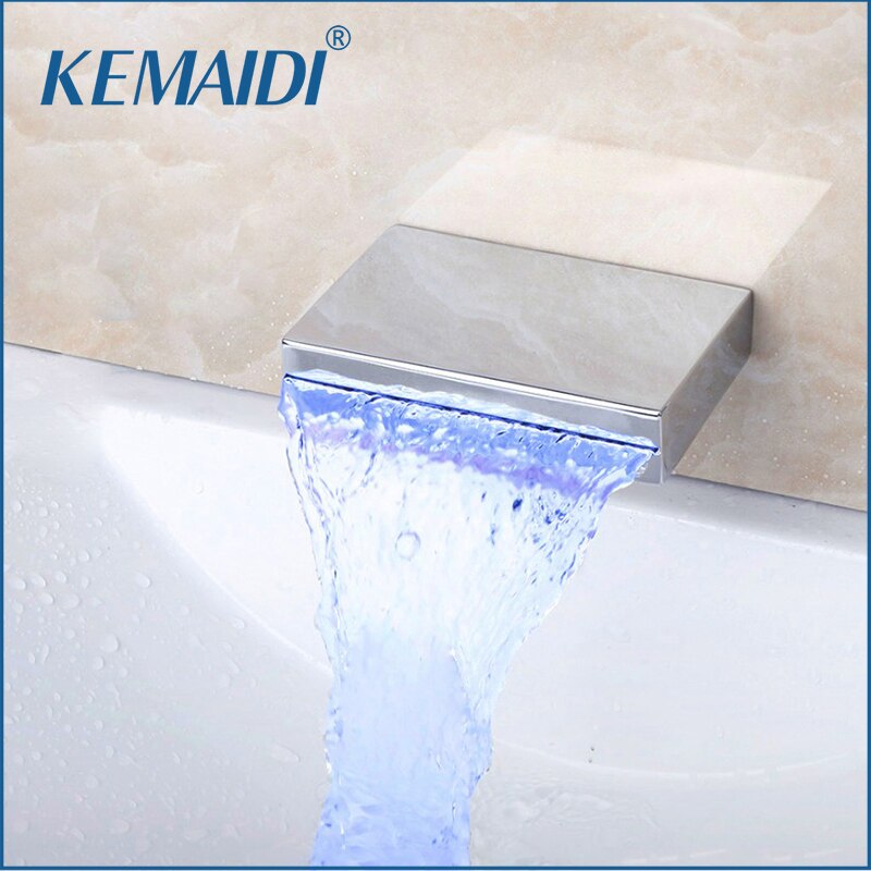 KEMAIDI Matte Black torneira bico Chrome Polish LED Cachoeira Alterar bacia banheiro água Sink Toque Mixer torneira da banheira: Cromado
