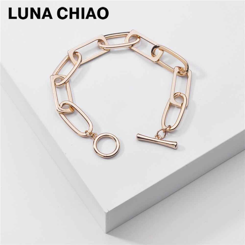 Luna chiao moda jóias grossas chunky metal corrente link pulseira de afirmação para mulher: gold