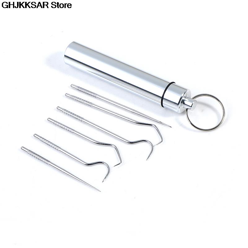 Juego de hilo Dental de Metal de acero inoxidable para limpieza bucal, artefacto portátil colgante, tubo de palillo de dientes, hilo Dental más fuerte,