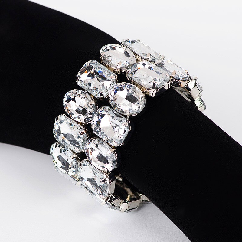 Cute Female Crystal Rhinestone Bangle Silver Color Big Wedding Bracelets Bangles For Women Valentine&#39;s Day