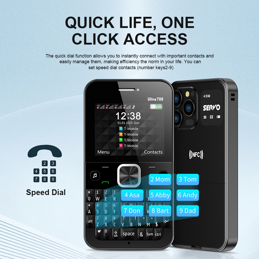 SERVO-Téléphone portable QWERTY Ultra700, 4 epiStandby, 2G, 101 lampes de poche, appel, numérotation à vitesse statique, téléphones 2.4 ", déverrouillage d'accès NDavid