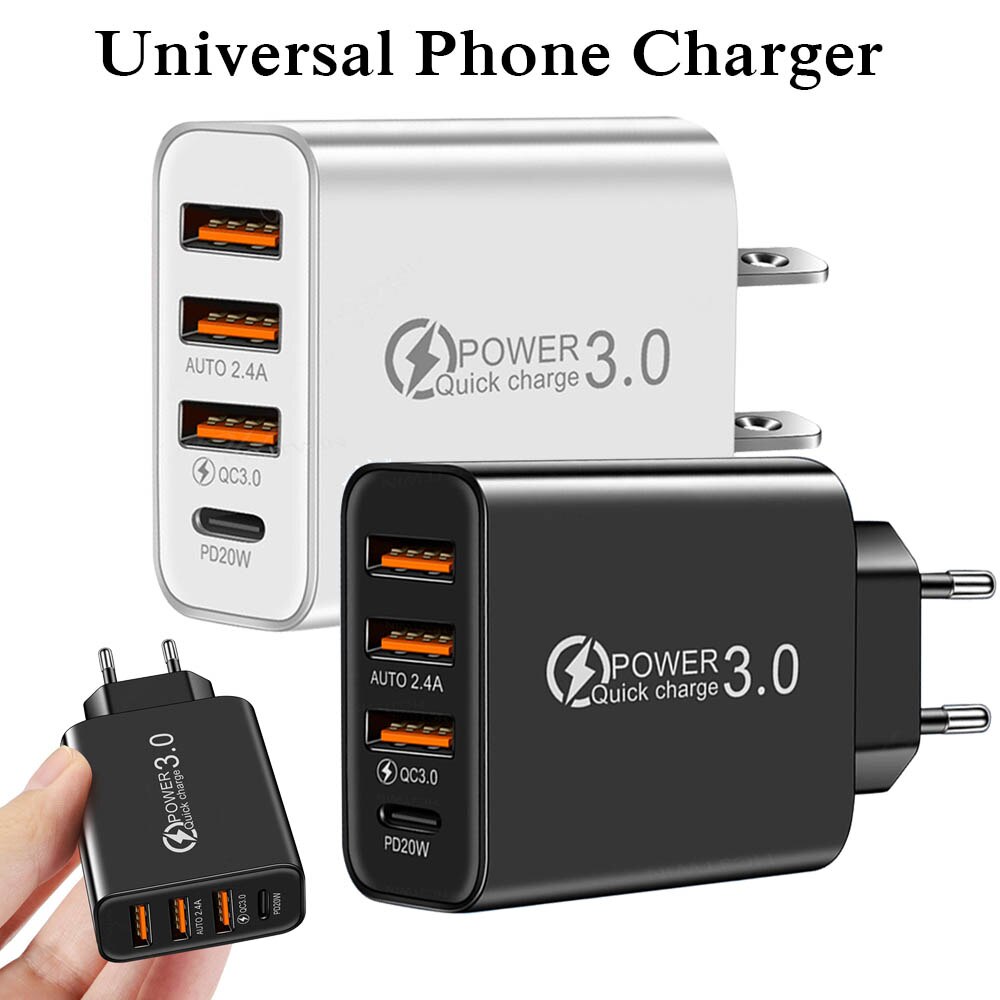 3 Usb-poort + PD20W Type C Universele Telefoon Oplader Reizen Draagbare Smartphone Opladen Adapter Hoofd Mobiel Voeding Accessoire