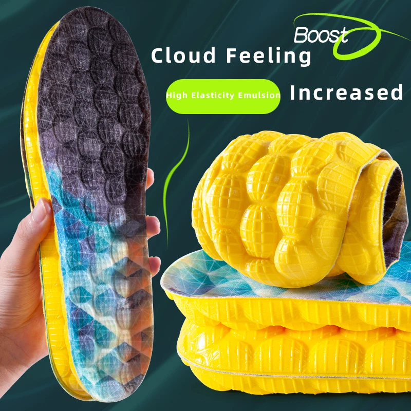 1Pair Yellow 4D Cloud Technologyt High Elasticity Sports Deodorant Insoles for Shoes PU Sole Breathe for Feet Men Running Insole