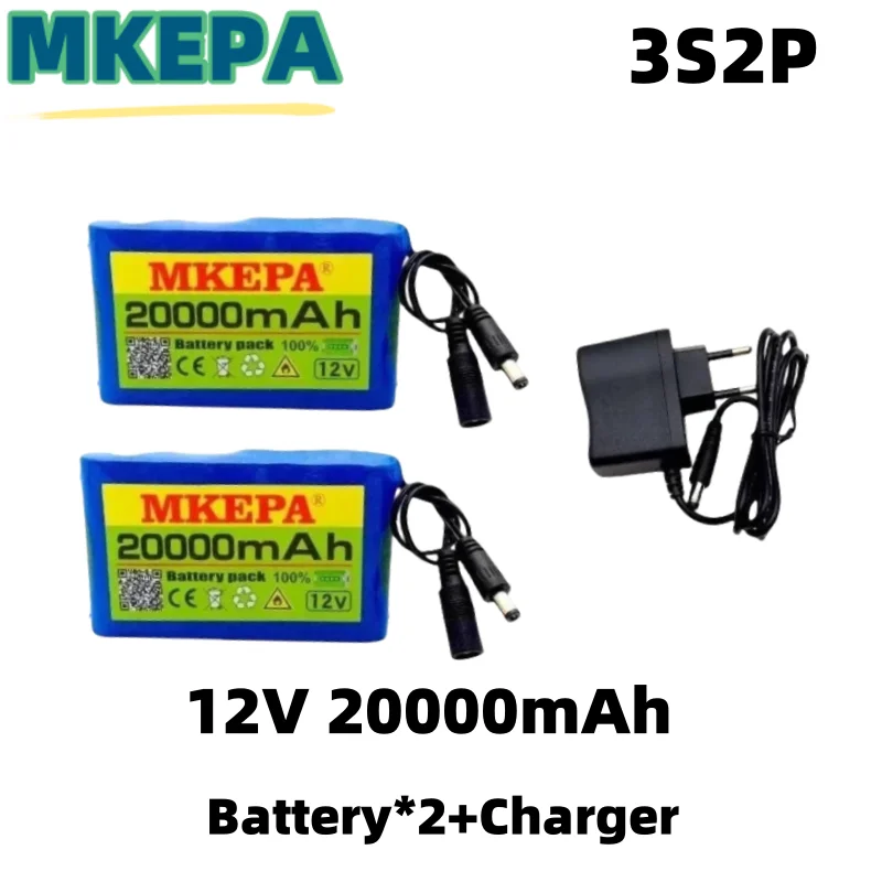 3S2P 12V 20000mAh battery 18650 Li-ion 20.0Ah Rechargeable batteries with BMS Lithium Battery packs Protection Board +Charger: Red