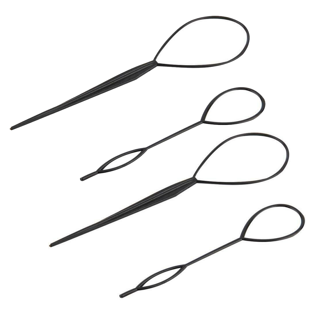 Extracteur de cheveux noir, 4 pièces, outils de coiffure, queue de cheval, créateur de cheveux bouclés de mariée, accessoires en boucle en plastique: Default Title
