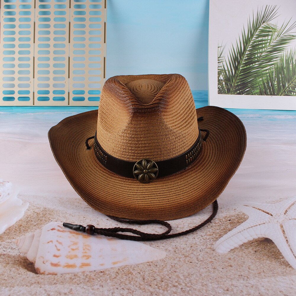 Paja de sombrero de cowboy del oeste de verano playa Playa Sol sombra gran sombrero de paja
