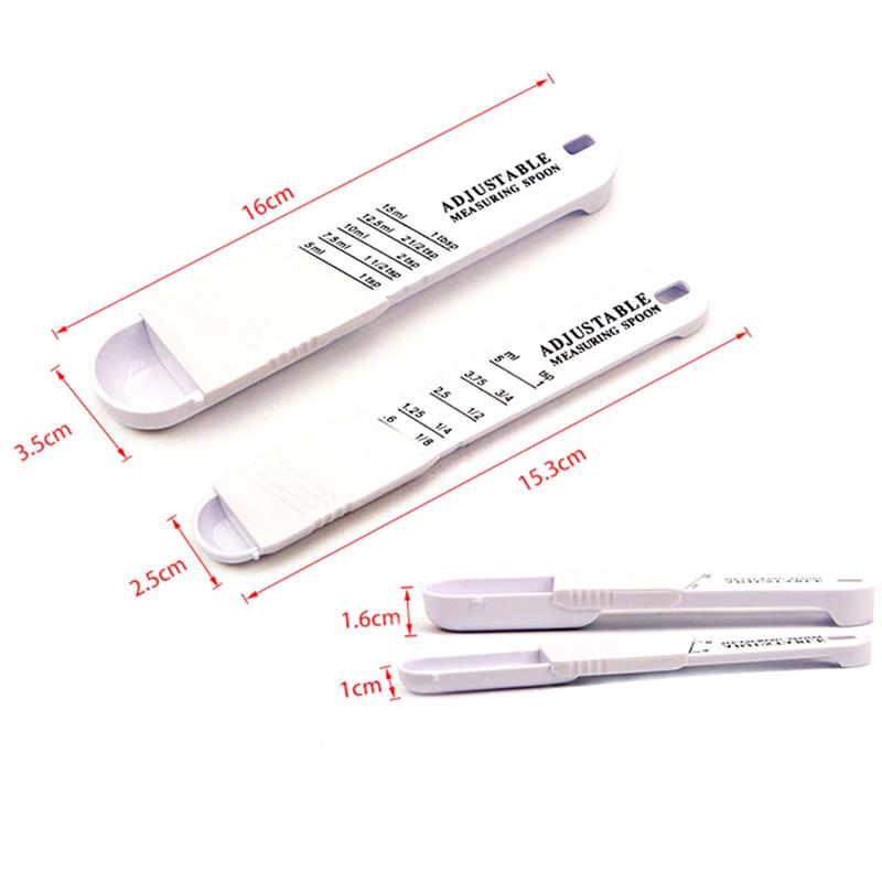 Cuchara medidora ajustable de 2 uds, cuchara medidora, utensilio de cocina, accesorios de cocina para hornear, cuchara cuantitativa de plástico para hornear