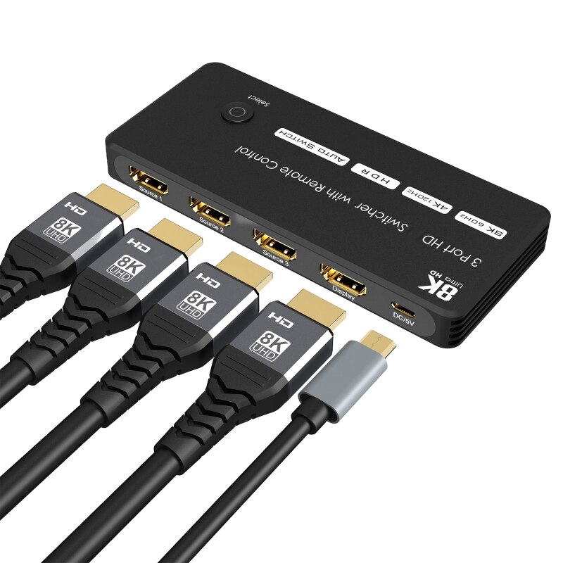 3 In 1 Out Switch Box Hdmi-Compatibel Voor Computer Monitor Switcher Selector 4K 120Hz 8K 60Hz 3 Poort Automatische Schakelaar