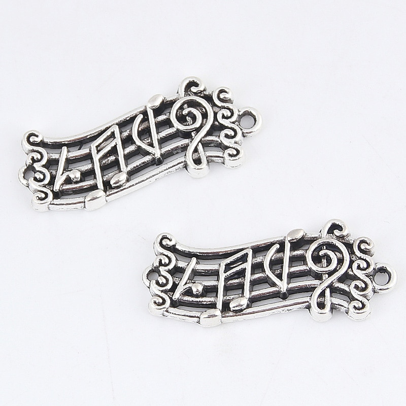 20 stücke Silber Farbe 28x11mm Hinweise Reize Musik Punktzahl Stecker Anhänger passen DIY Schmuck Machen Handarbeit Zubehör