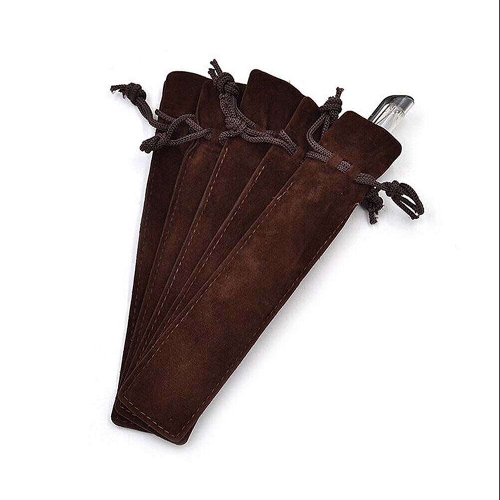 5 st tjockare pennfodral med rep för rullboll / fontän / kulspetspen sammetspenna påsehållare enda pennväska: Kaffe
