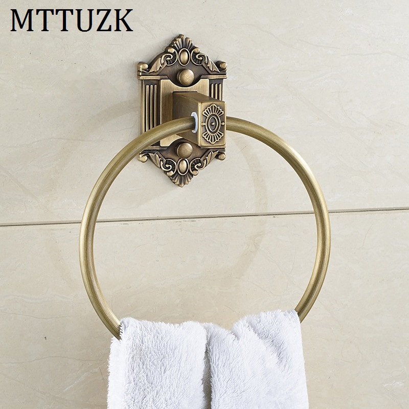 Mttuzk antik messing håndklæde ring europæisk vægmonteret badeværelse badehåndklædestativ med udskåret badeværelse tilbehør