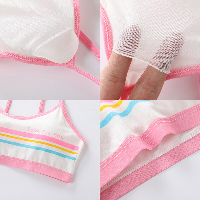 Striped Cotton Spandex Teen bra girl vest for 8-14 Years Adolescente Kids Underwear Training with Chest Pad cute tops