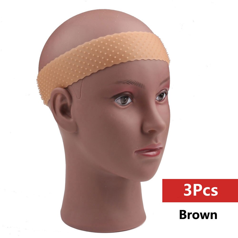Transparent Silikon Stirnband Non Slip Elastische Weiche Perücke Grip Band Einstellbar Frauen Haar Band für Fix Perücken Silikon Band: 3pc Brown