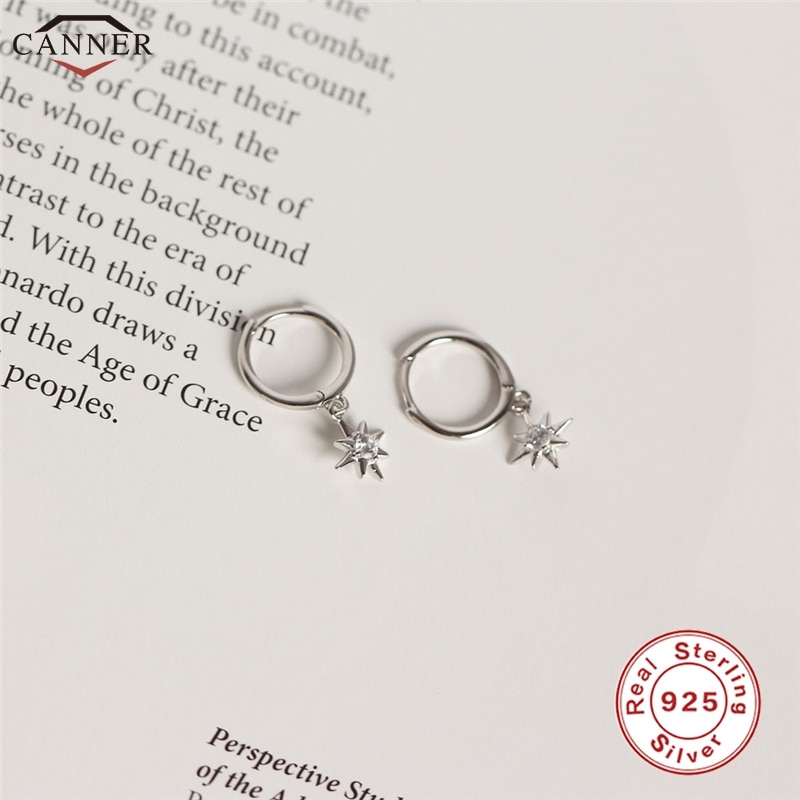 CANNER Gold Color Small Hoop Earrings for Women Girls 925 Silver Mini Circle Earrings Jewelry Zircon Star Earings H50