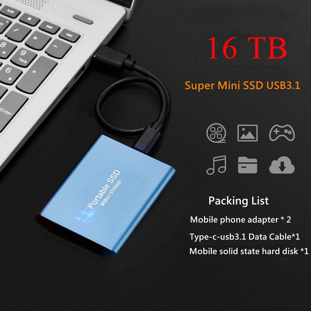 Tragbare externe SSD-Festplatte, 1 TB, USB 3.0-Schnittstelle, Hochgeschwindigkeits-Original-SSD-Solid-State-Festplatte für Laptop/Desktop-Speicher