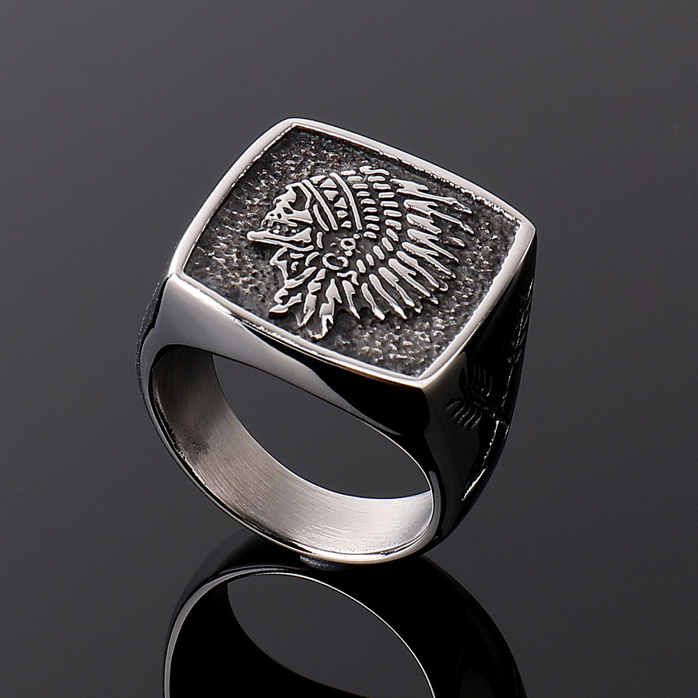 Bague Vintage crâne de guerrier indien, Punk Rock, crâne de chef indien, anneaux en métal lourd en acier inoxydable, bijoux de motard,