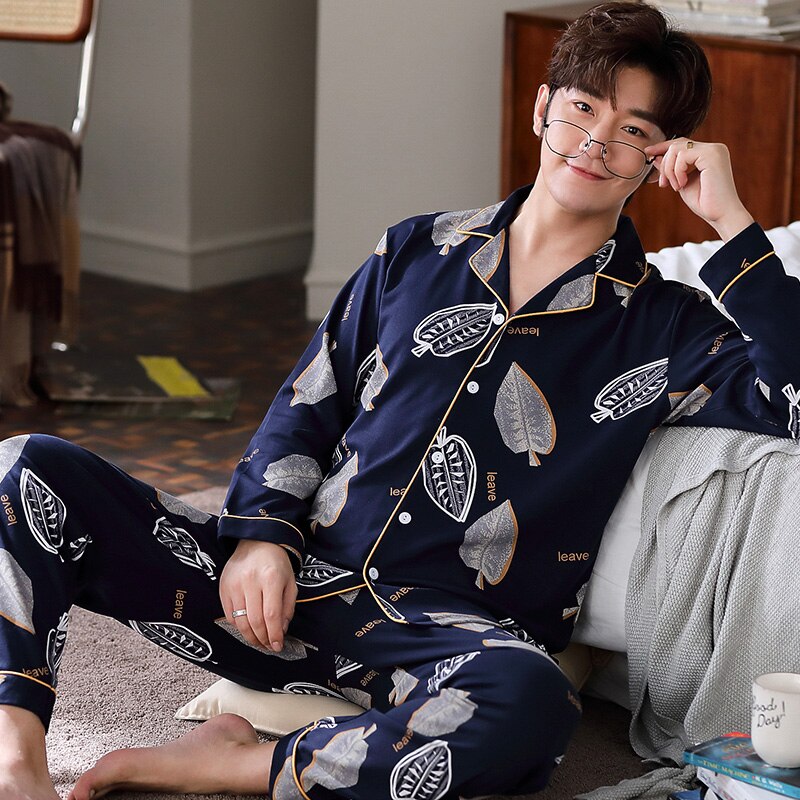 Pyjama Set Mannen Katoen Nachtkleding Ongedwongen Mannelijke Slaap Kleding Nightie Pyjama Herfst Nachthemd Pijamas Plus Size Pak