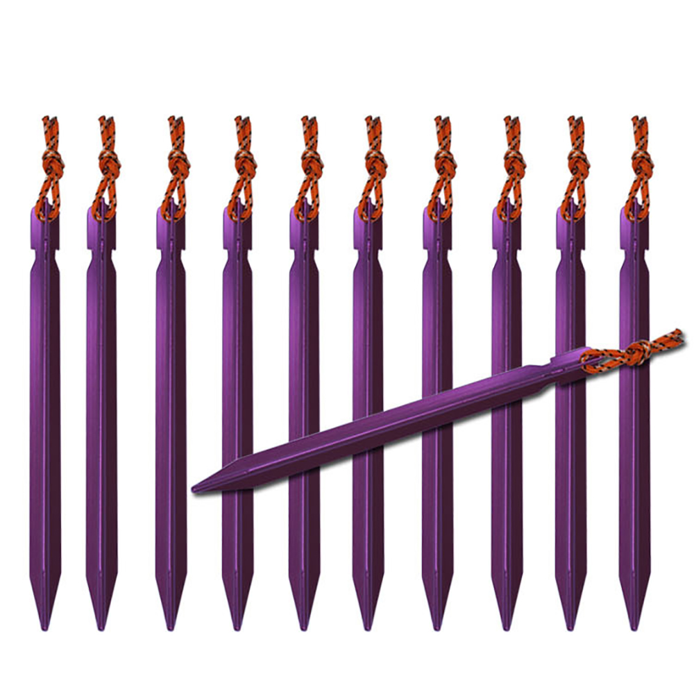 10 PCS Tenda Stakes con Corda Corda Corda Della Tenda Accessori Attrezzature Da Campeggio Corsa Esterna 18 centimetri Picchetti Chiodo: Purple