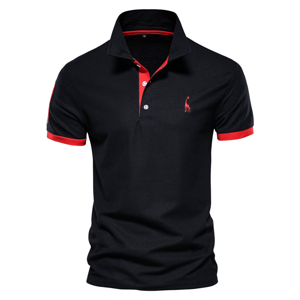 Polo Girafe à Manches Courtes pour Homme, Chemise Brodée de , Décontractée, Business, Social, Été, Directe: XL / Black