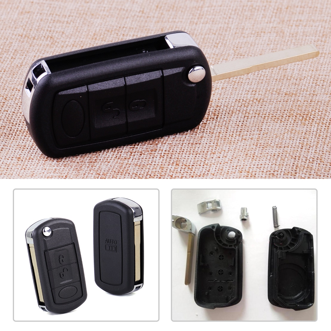 Black 3 Buttons Car Remote Flip Key Shell Case Fob Fit for Land Rover Range Rover Sport LR3 2006 2007