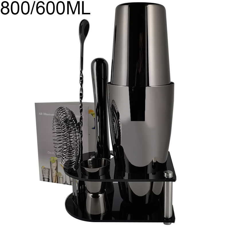 Martini Cocktail Shaker Set Bartender Kit: 5-7 Piece Bar Tools Wine Spoon Muddler Jigger Strainer with Stand Drinks Recipe: 7P B 800600ML Stand