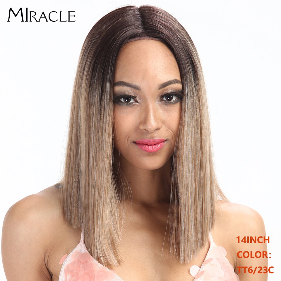 Bob Wig Synthetic Wig Short BOB 14 inches Synthetic Lace Wig Ombre Blonde Cosplay Wigs For Black Women Miracle Wig: TT6-23C