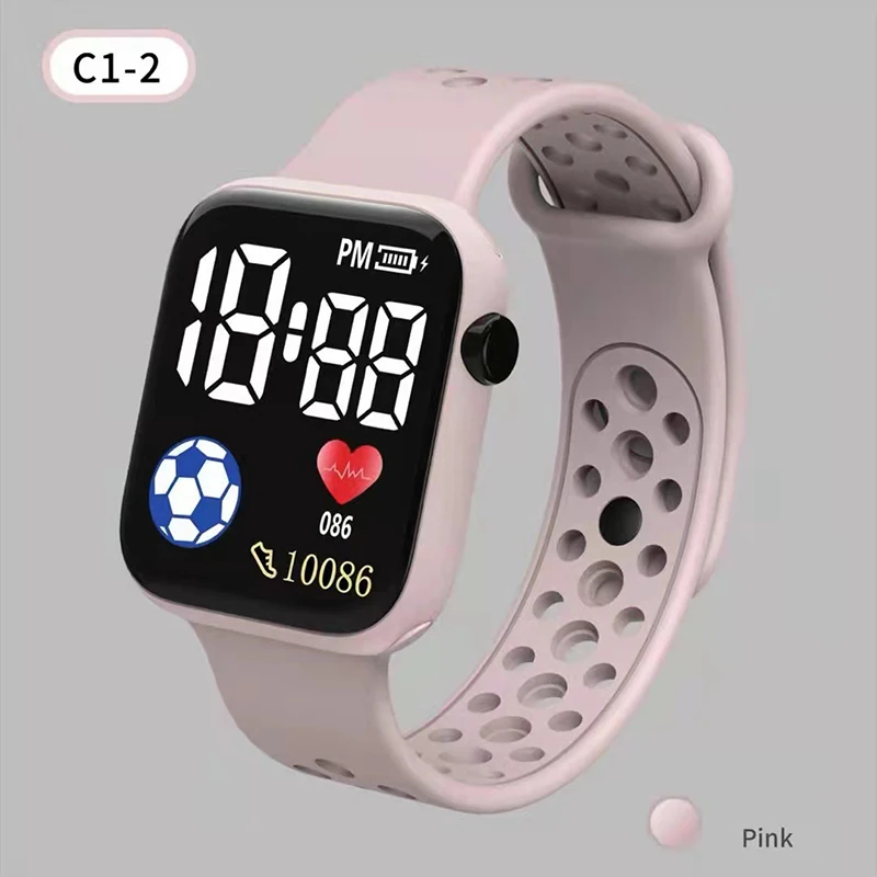 2024 LED-Digitaluhr für freundlicher, Jungen, Mädchen, FußBall, Sportuhren, Silikon-Digitaluhr, lässige elektronische freundlicher-Armbanduhr: Rosa
