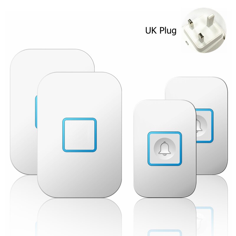Intelligent Wireless Waterproof Doorbell 2 Button 2 Receiver US EU UK Plug 300M Remote Smart Home Door Bell Battery 60 Chimes: white 2x2 UK