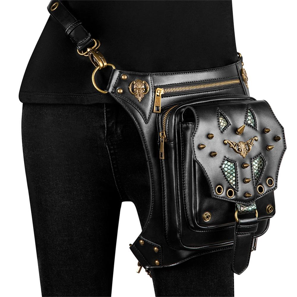 Steampunk cuero mujer cintura bolsa Retro Rock bolsa de pierna para motocicleta bandolera bolsos cráneo bolsa con remache Punk Norbinus: 7