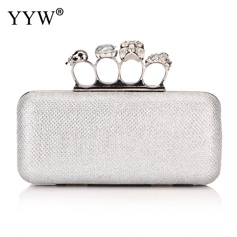 Red Rhinestone Clutch Bag Portable Bag Evening Ring Bag Rectangle Clutches Wedding Party Gold: silver 3655