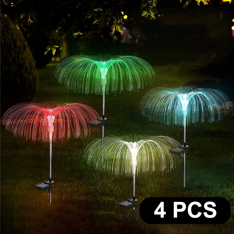 Solar Jellyfish Lights Waterproof Garden Lights Fiber Optic Lights Luminous Charging Garden Decorative Lights: 4 pcs
