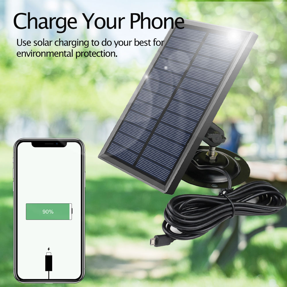 Hismaho Solar Panel 1.8W Charger with 3 Meter Cable USB Charging Adjustable Holder for Outdoor Security IP CCTV Camera