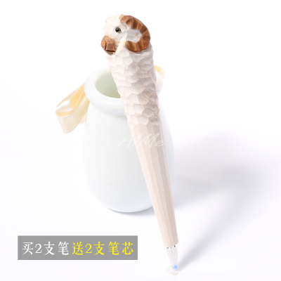 1Pc Coloffice Handmade Wood Carving Pets Animal Yellow Cat Ballpoint Pen Office Stationery School Writing Supplies: Lavender